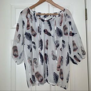 Feather Pattern Sheer Peasant Blouse
